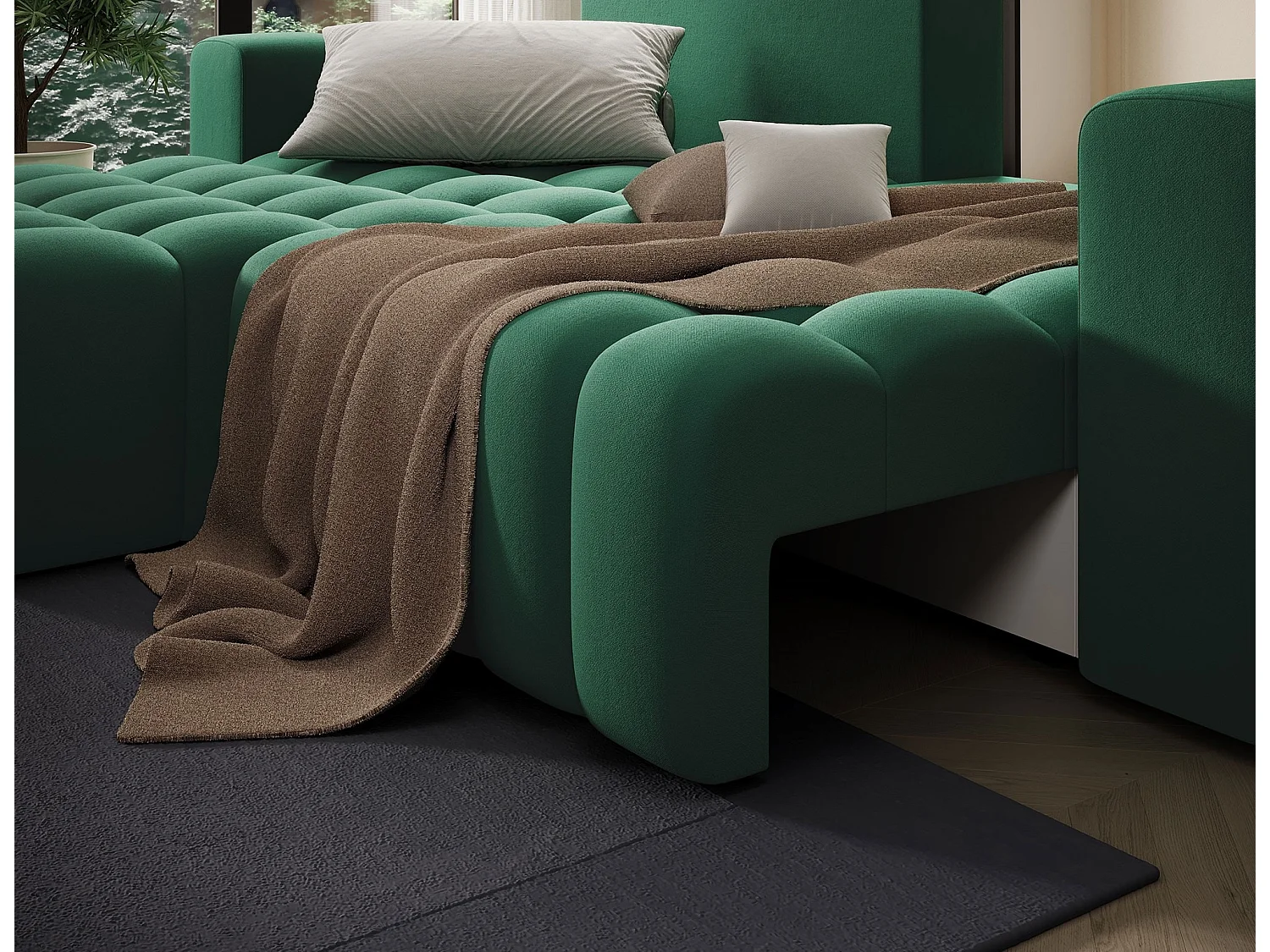 Bozen gecapitonneerde fluwelen hoekbank – Converteerbaar en opbergruimte-Kleur Groente-linkerhoek