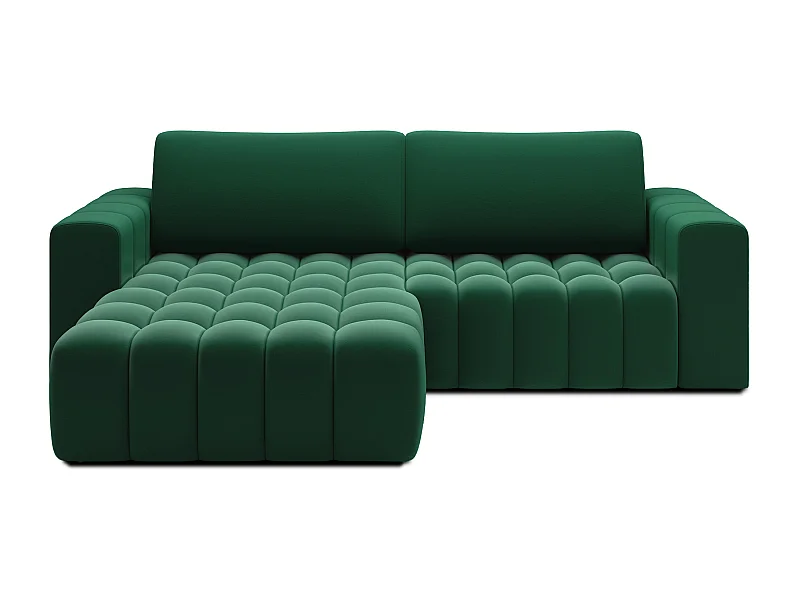 Canapé d’angle velours capitonné BOZEN – Convertible et rangement-Vert-angle gauche