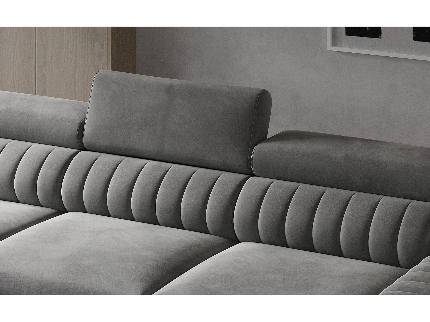 Canapé convertible angle gauche velours gris clair Grenky 276cm