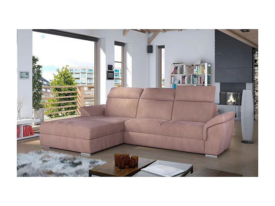 Canapé d'Angle Gauche Convertible "Iscov" 272cm Rose