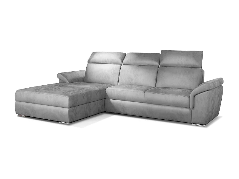 Canapé convertible d'angle gauche velours gris clair têtières réglables Suzy 272cm