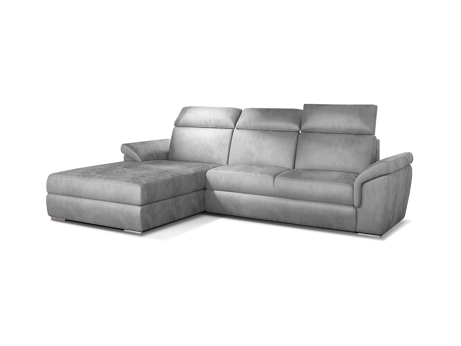 Canapé convertible d'angle gauche velours gris clair têtières réglables Suzy 272cm