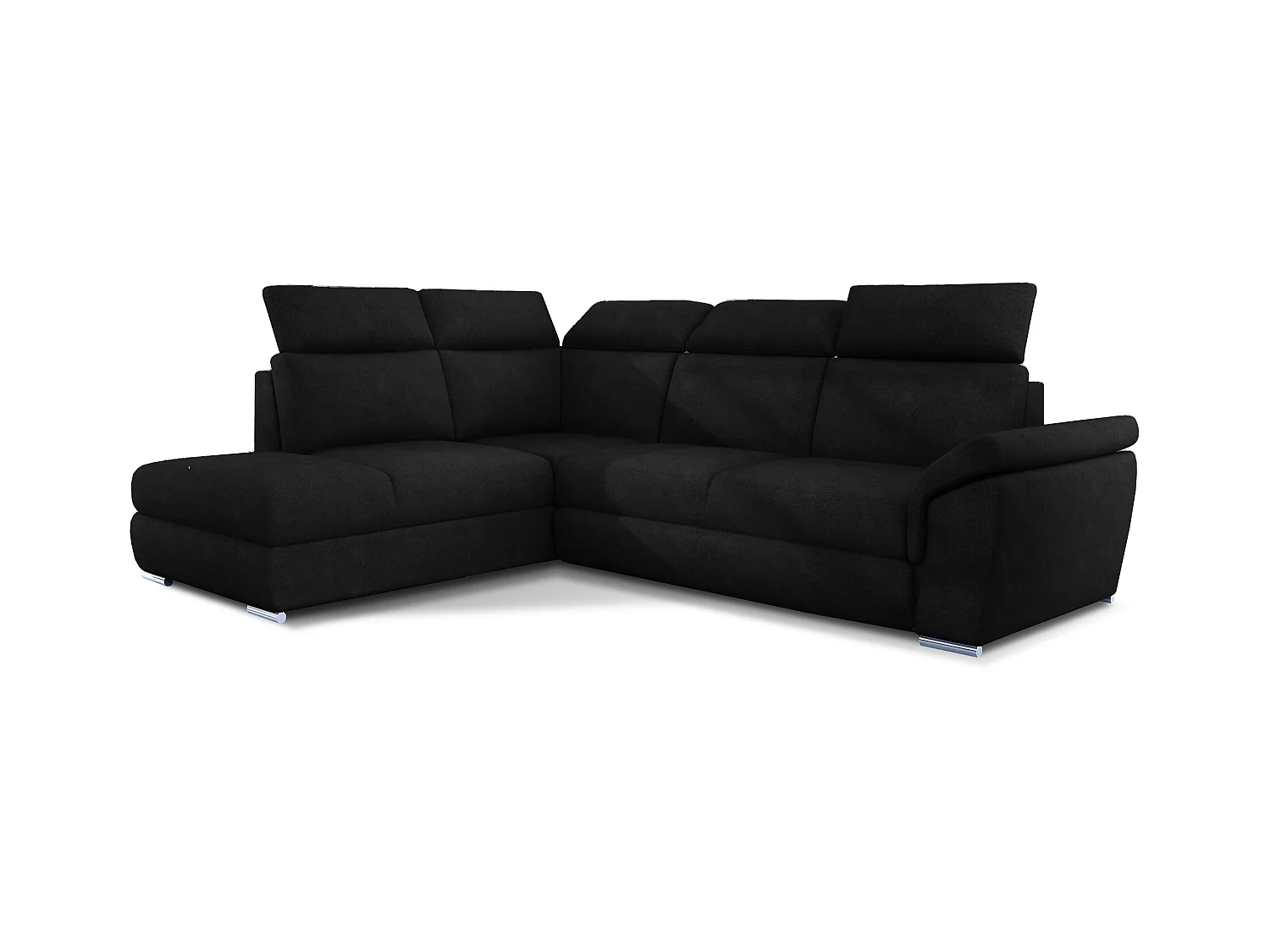 Canapé angle gauche convertible velours noir avec appuis-tête réglables Kepita 260cm