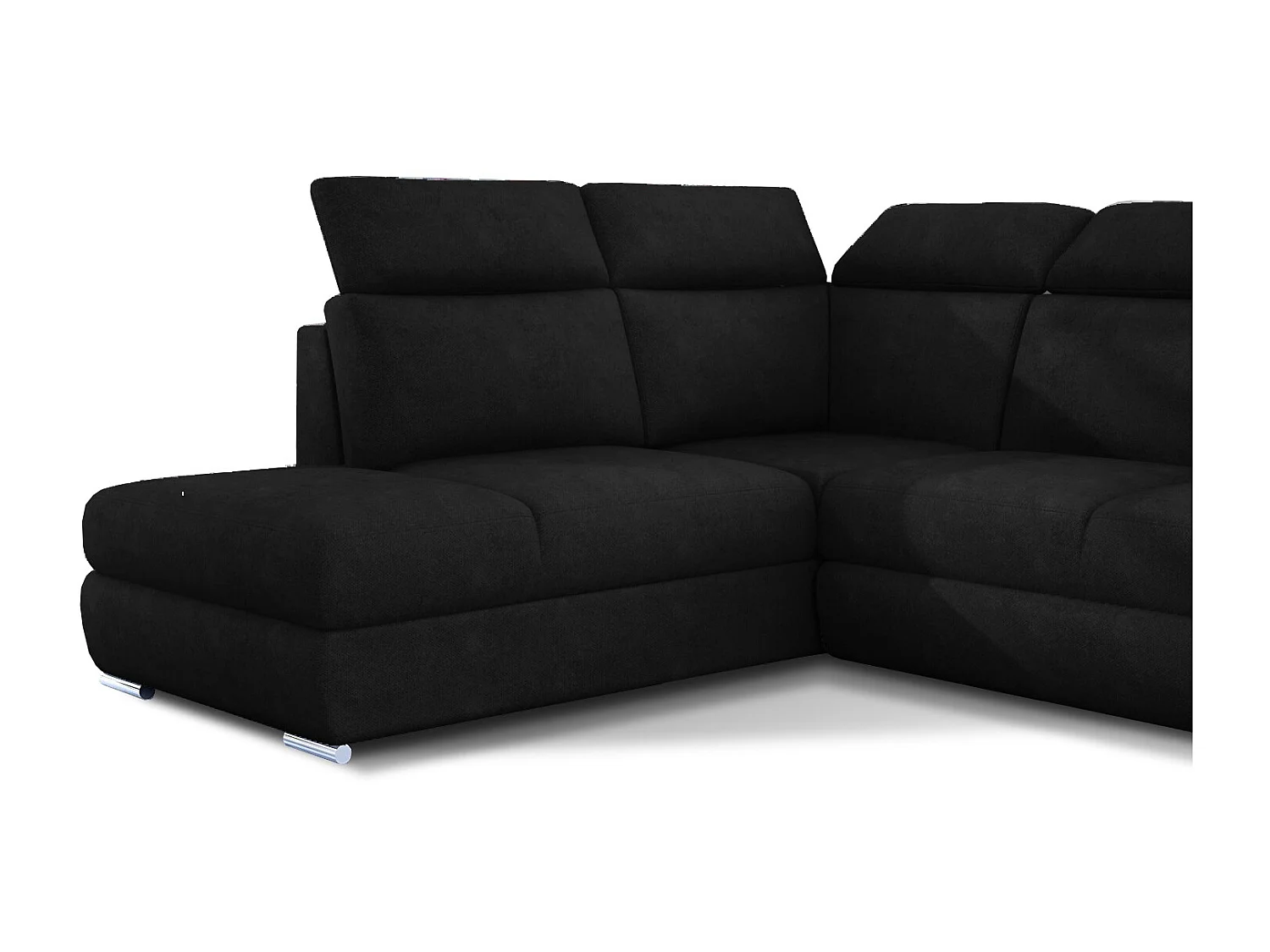 Canapé angle gauche convertible velours noir avec appuis-tête réglables Kepita 260cm