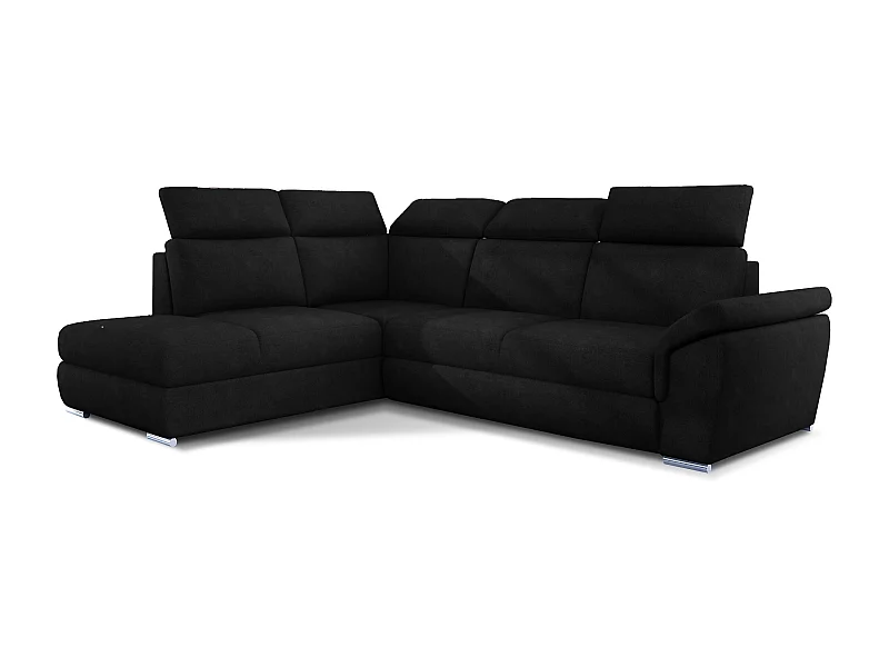Canapé angle gauche convertible velours noir avec appuis-tête réglables Kepita 260cm