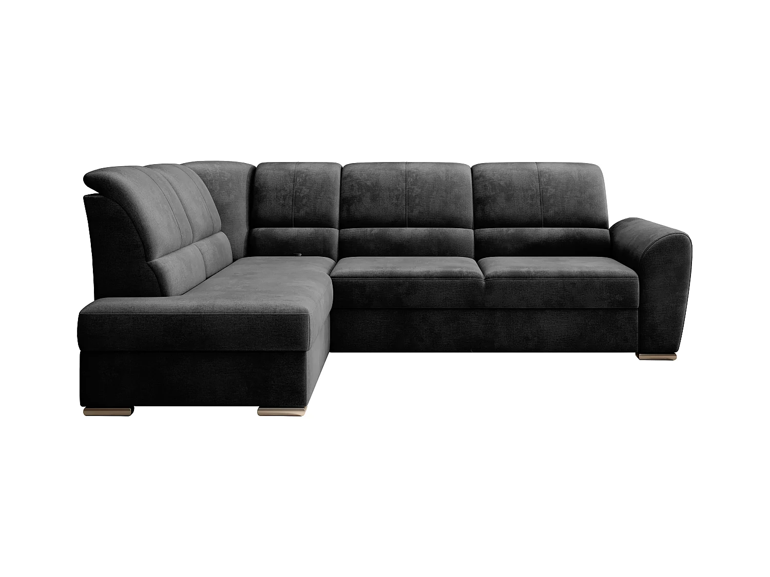 Canapé angle gauche convertible velours noir et pieds acier chromé Zabor 270cm