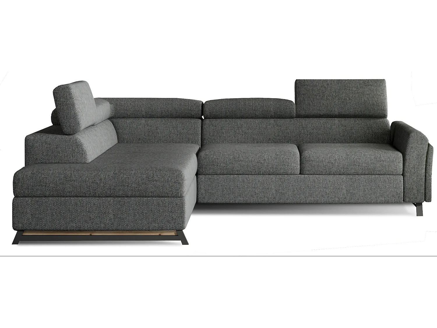 Canapé angle gauche convertible tissu gris foncé chiné avec têtières réglables Nikos 265cm