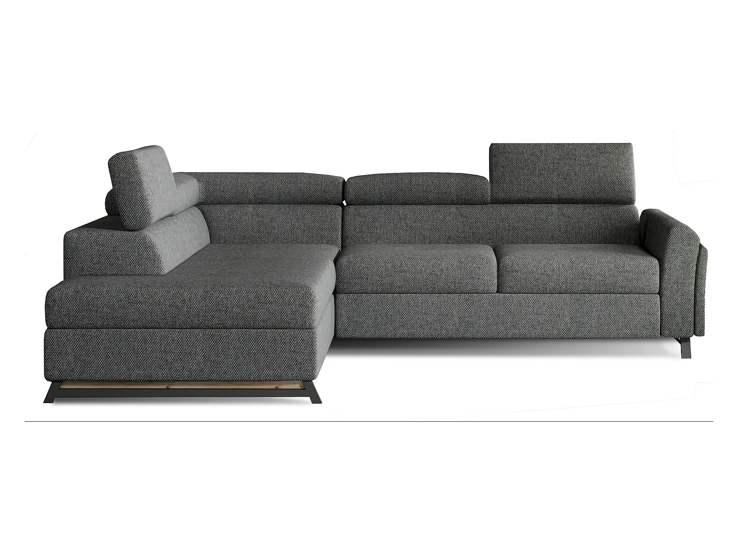 Canapé angle gauche convertible tissu gris foncé chiné avec têtières réglables Nikos 265cm