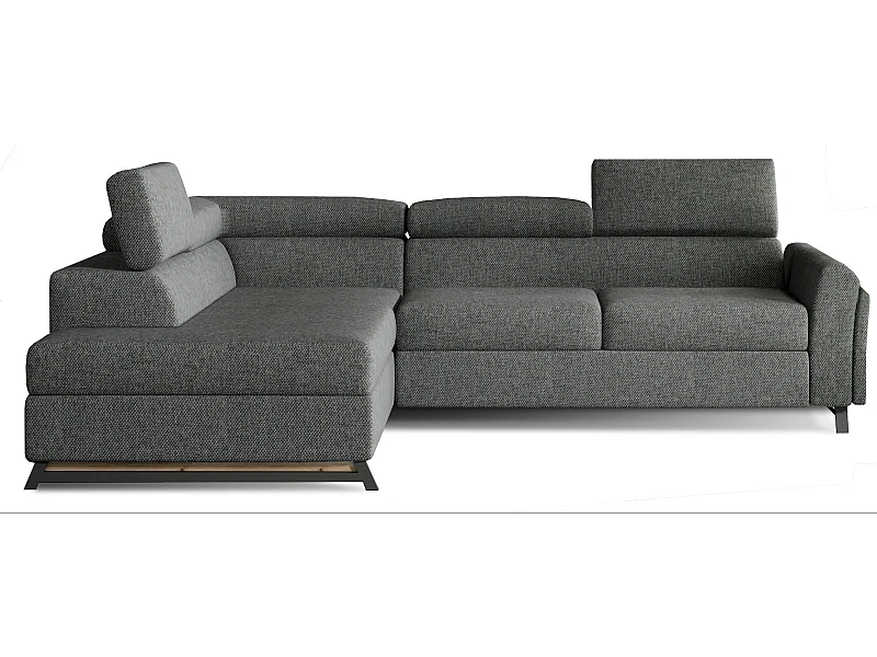 Canapé angle gauche convertible tissu gris foncé chiné avec têtières réglables Nikos 265cm