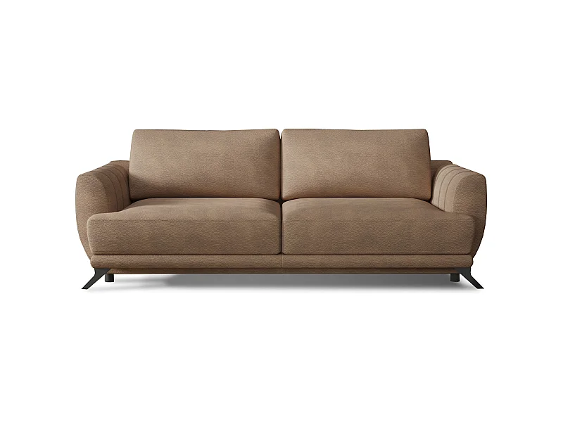 Canapé convertible 3-4 places tissu marron clair et pieds métal noir Zora 250cm