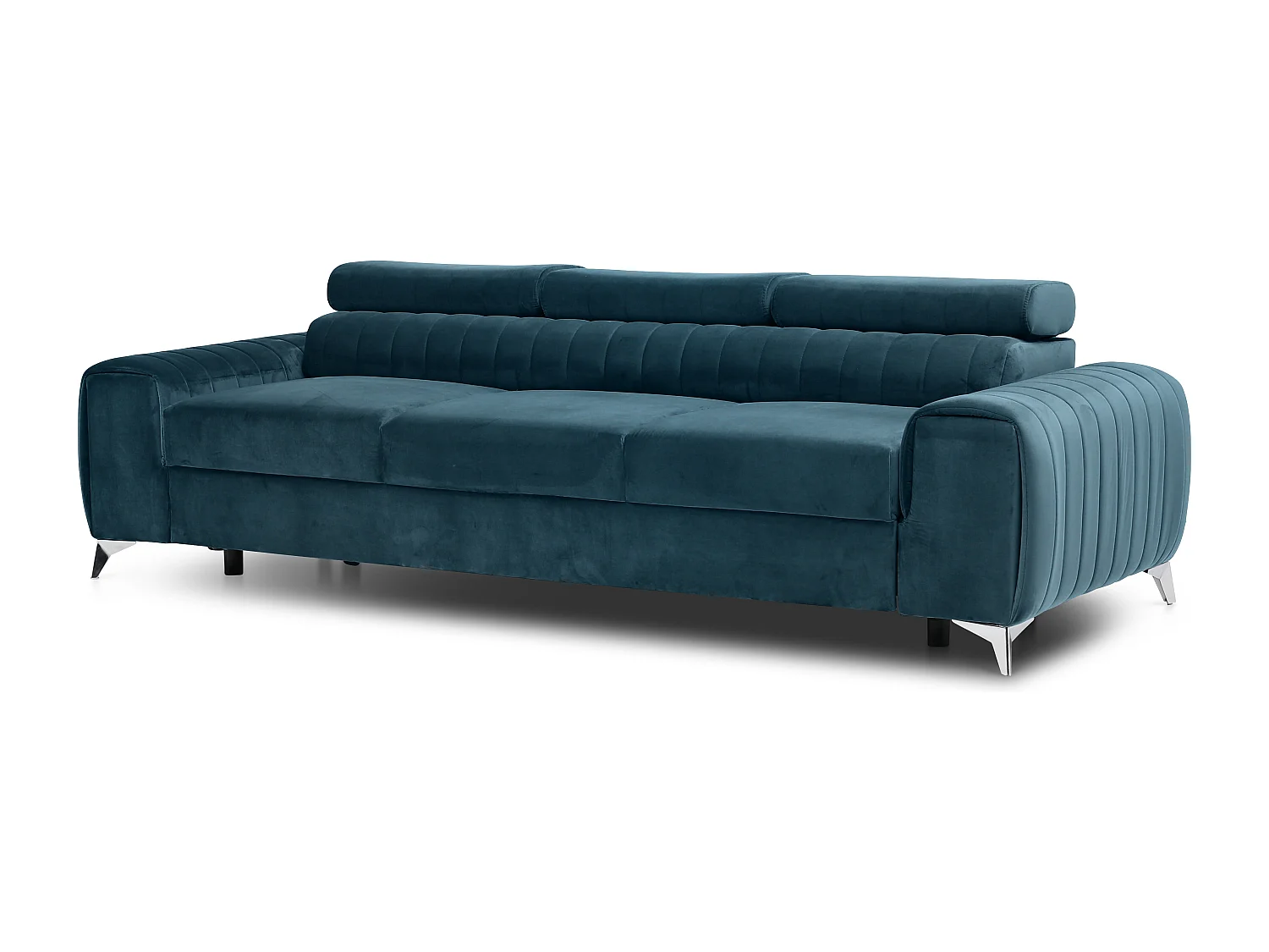 Canapé convertible avec appuis-tête réglables velours bleu Lozan 261cm