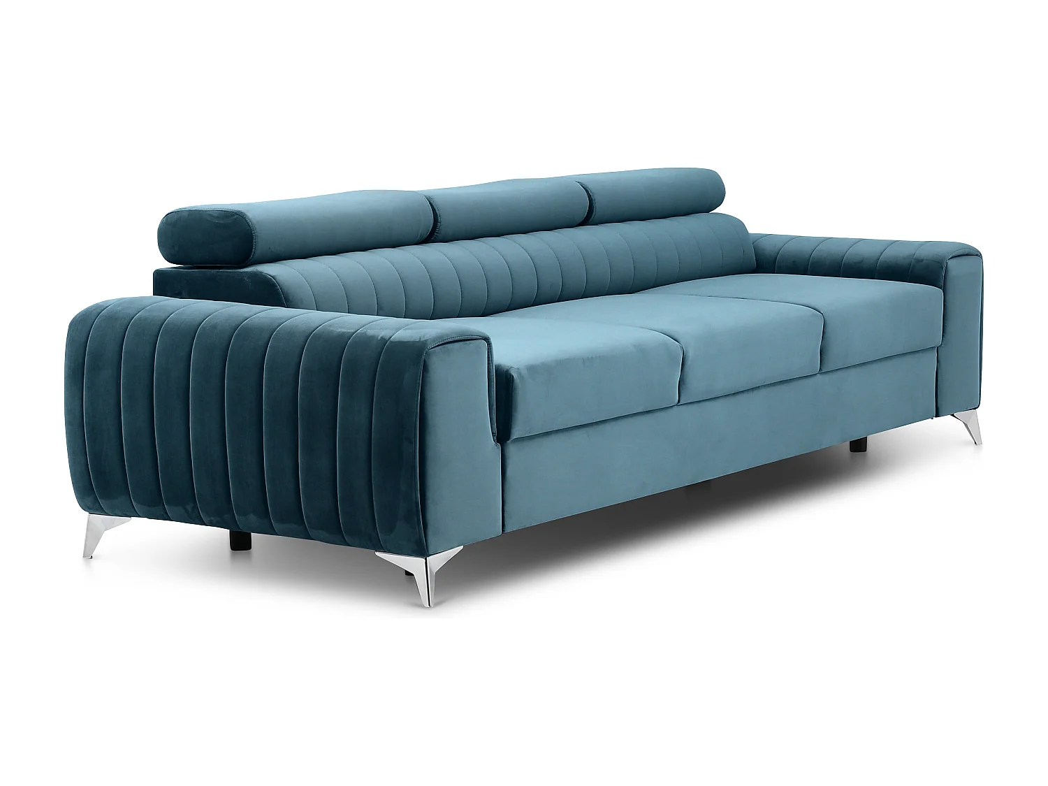 Canapé convertible avec appuis-tête réglables velours bleu Lozan 261cm