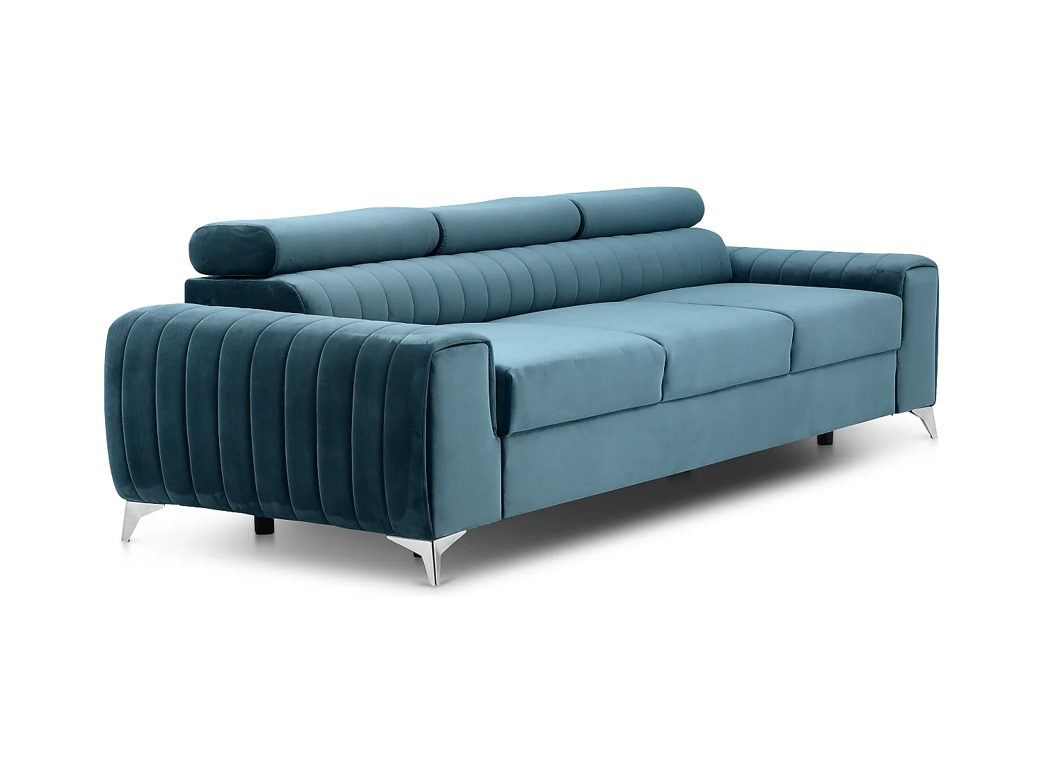 Canapé convertible avec appuis-tête réglables velours bleu Lozan 261cm
