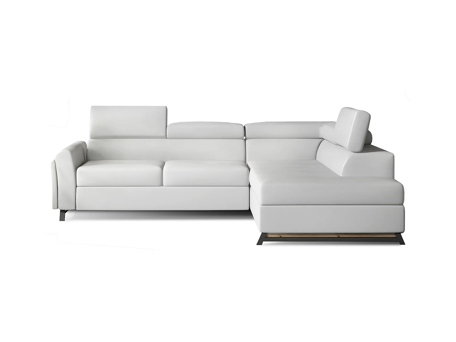 Canapé angle droit convertible simili cuir blanc avec têtières réglables Nikos 265cm