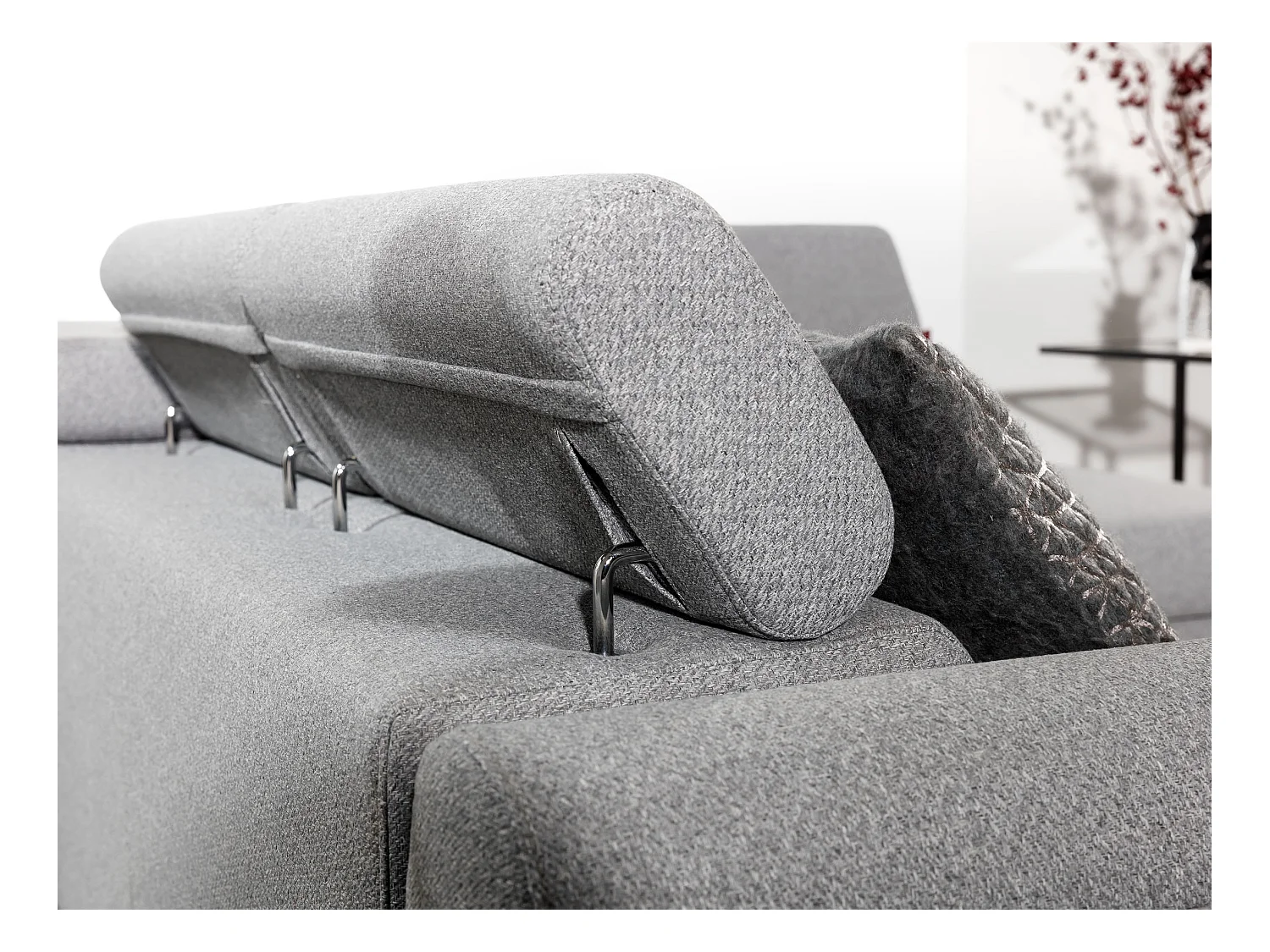 Converteerbare hoekbank rechts in wit kunstleer met verstelbare hoofdsteunen Nikos 265 cm