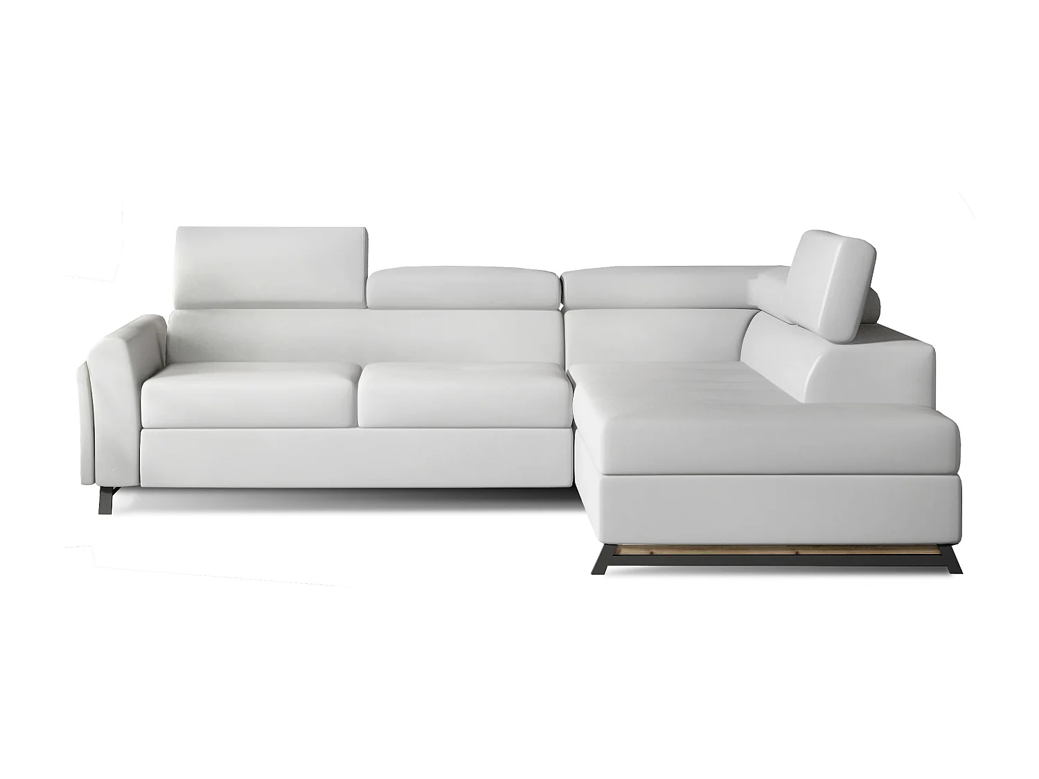 Canapé angle droit convertible simili cuir blanc avec têtières réglables Nikos 265cm