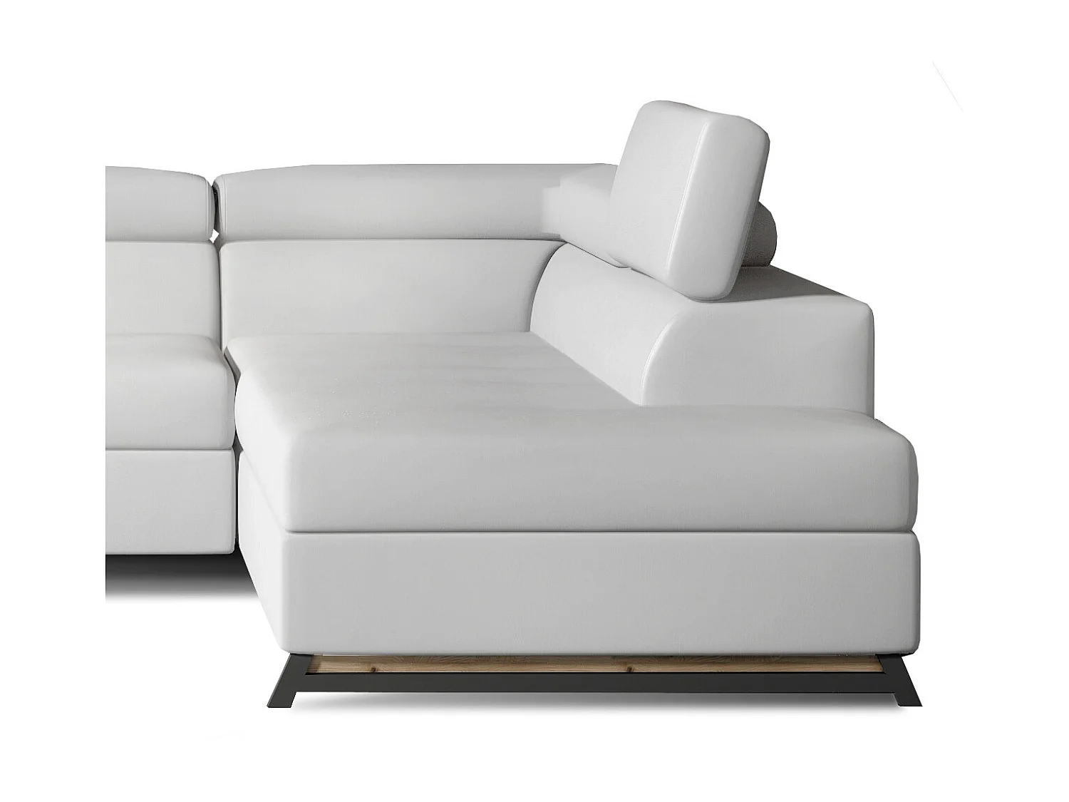 Canapé angle droit convertible simili cuir blanc avec têtières réglables Nikos 265cm