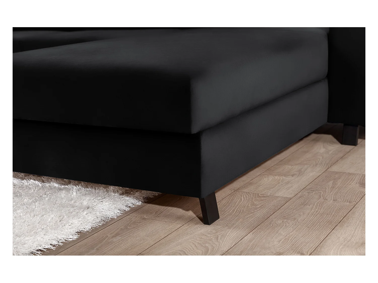 Canapé d’angle convertible MAZALI velours - Appuis-tête réglables et rangement-Noir-Méridienne A droite