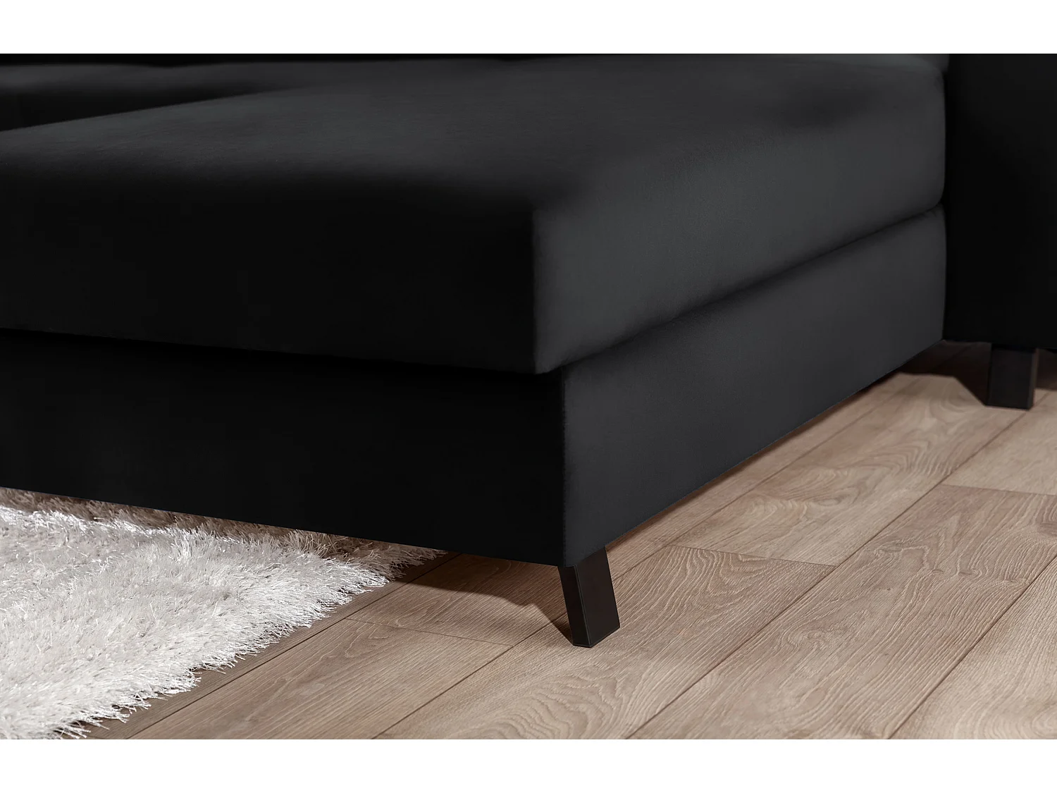 Canapé d’angle convertible MAZALI velours - Appuis-tête réglables et rangement-Noir-Méridienne A droite