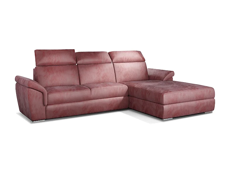 Canapé convertible d'angle droit velours rose cuivré têtières réglables Suzy 272cm