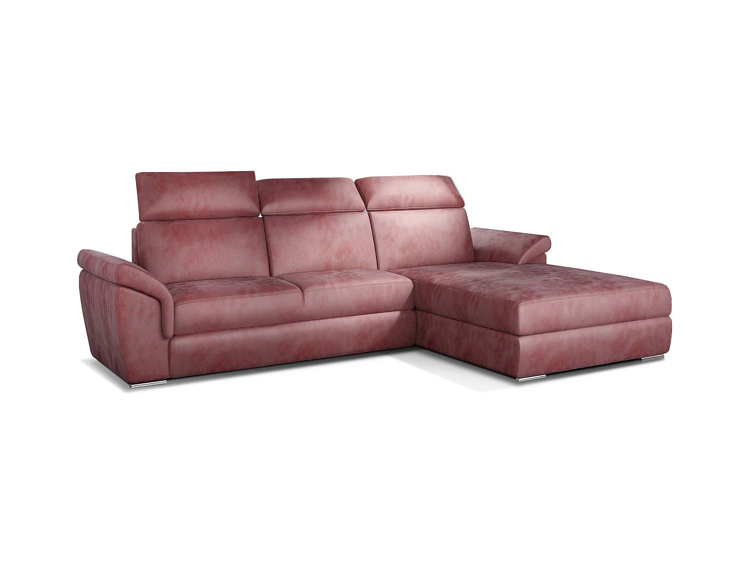 Canapé convertible d'angle droit velours rose cuivré têtières réglables Suzy 272cm