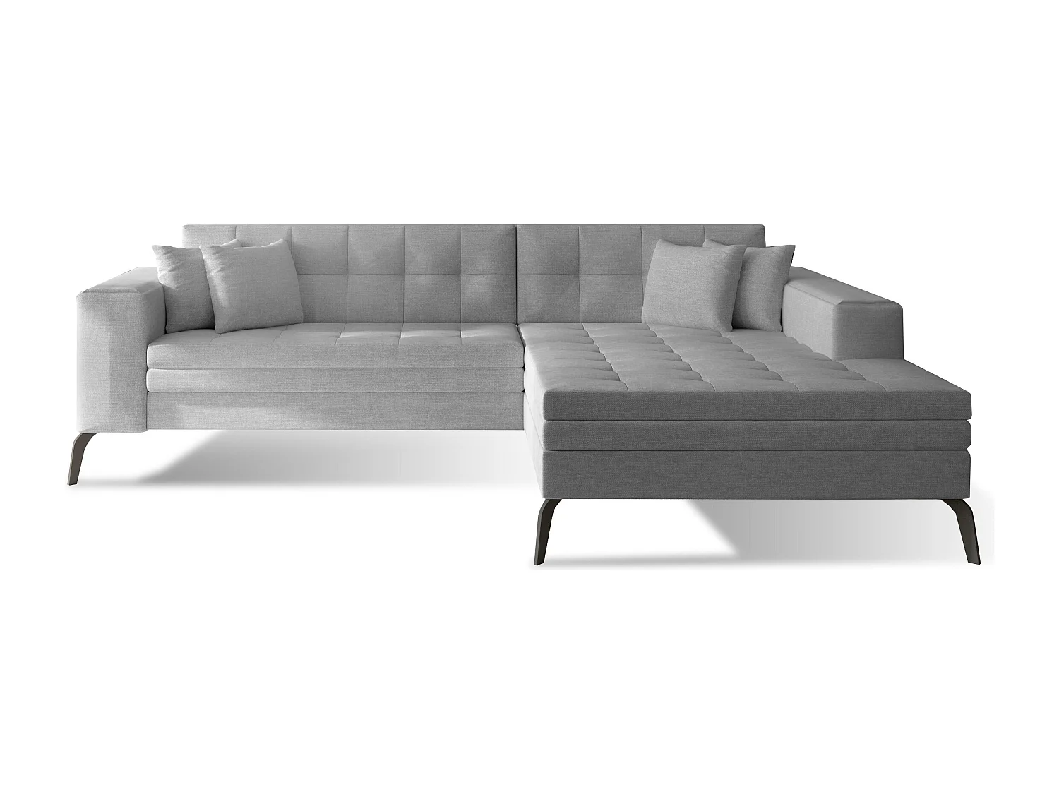 Canapé convertible capitonné angle droit tissu gris clair et pieds métal noir Lazor 295cm