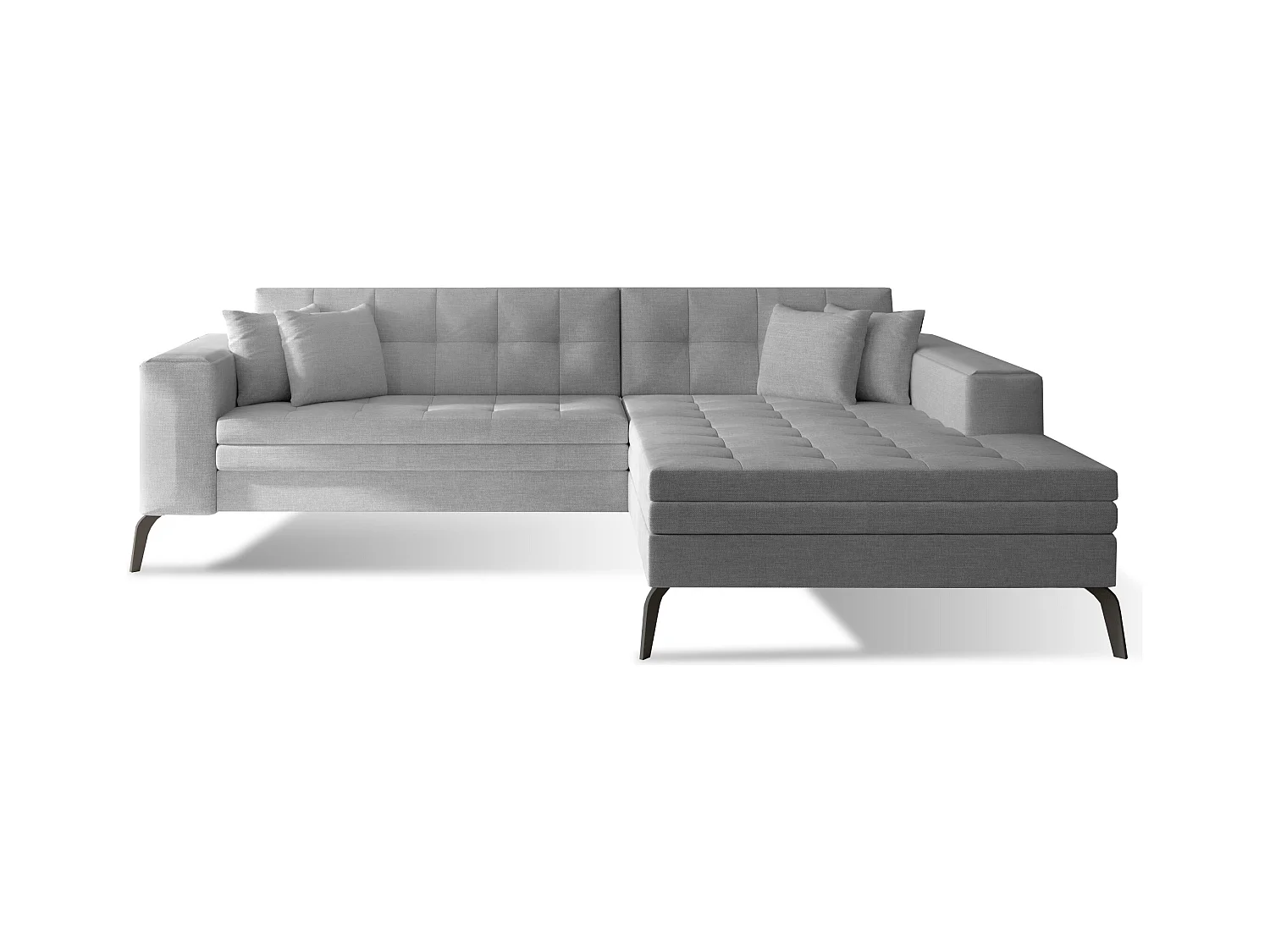 Canapé convertible capitonné angle droit tissu gris clair et pieds métal noir Lazor 295cm