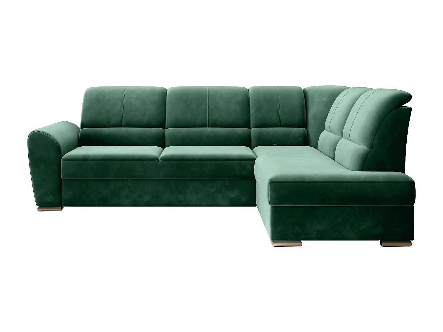 Canapé angle droit convertible tissu vert foncé et pieds acier chromé Zabor 270cm