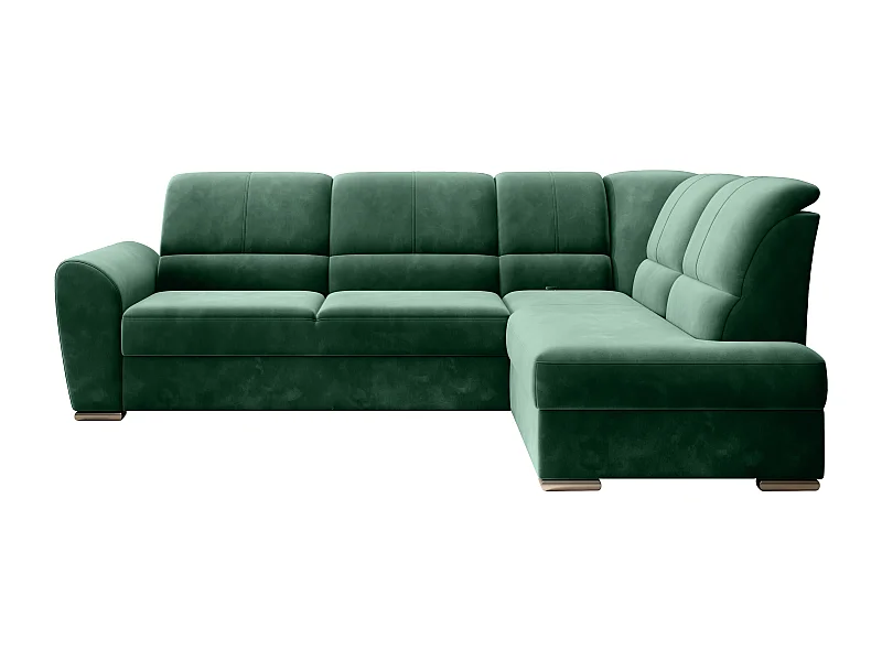 Canapé angle droit convertible tissu vert foncé et pieds acier chromé Zabor 270cm