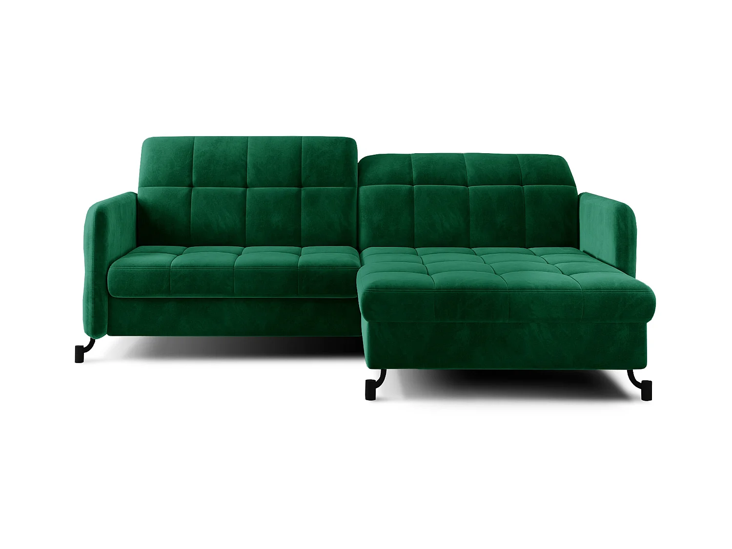 Canapé convertible angle droit avec têtières réglables velours matelassé vert bouteille Lory 225cm