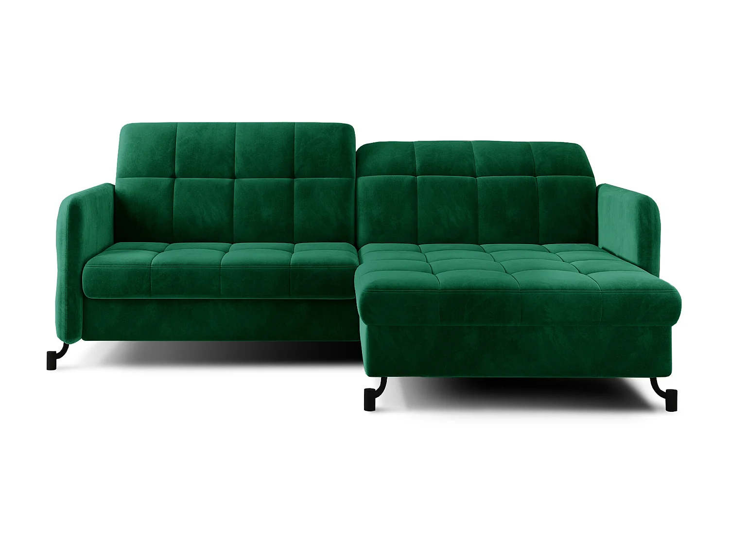 Canapé convertible angle droit avec têtières réglables velours matelassé vert bouteille Lory 225cm