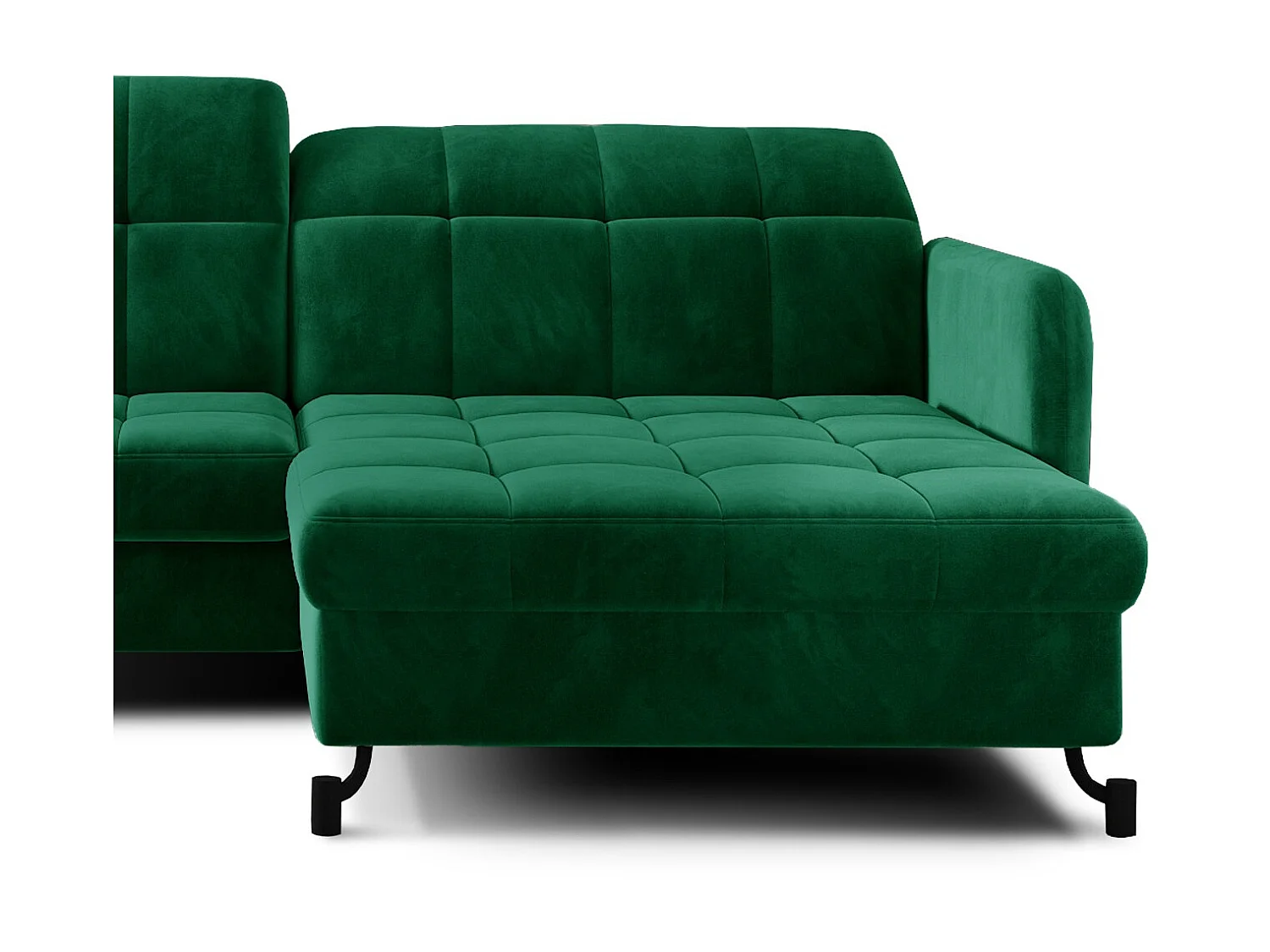 Canapé convertible angle droit avec têtières réglables velours matelassé vert bouteille Lory 225cm