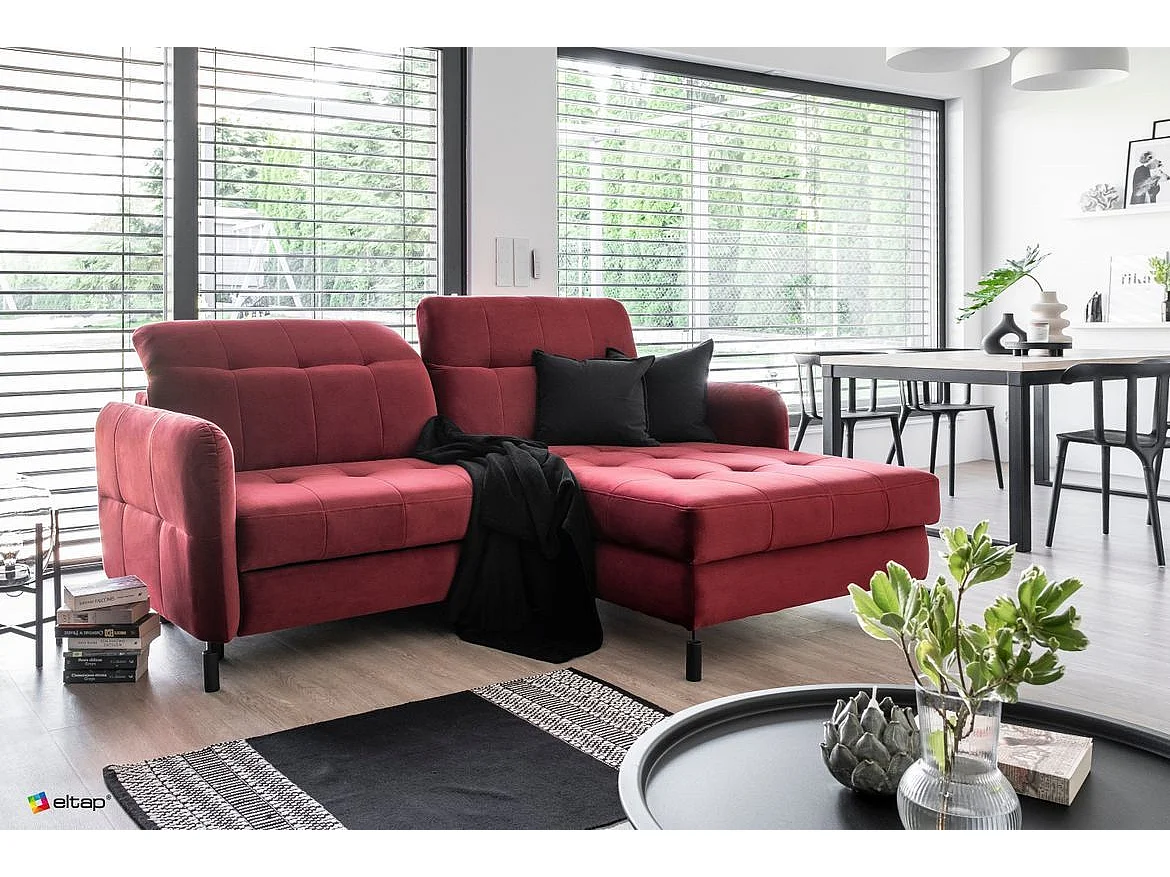 Canapé convertible angle droit avec têtières réglables velours matelassé vert bouteille Lory 225cm