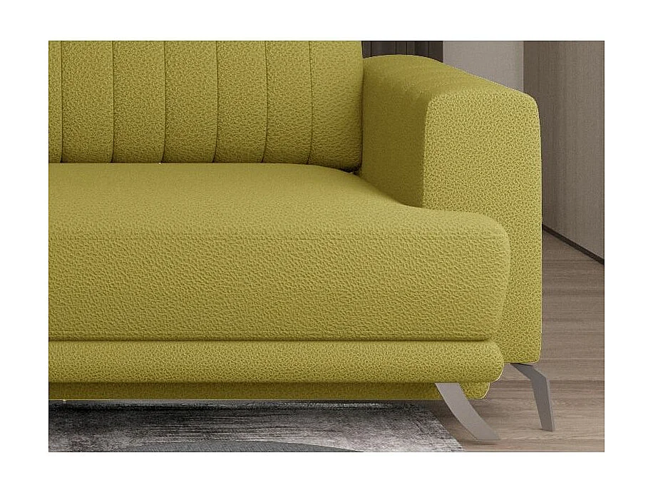 Canapé convertible design 3-4 places tissu jaune et pieds acier chromé Eliza 250cm