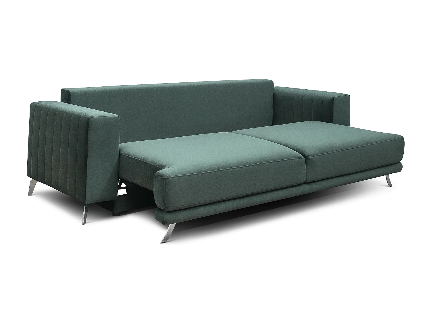 Canapé convertible design 3-4 places tissu jaune et pieds acier chromé Eliza 250cm