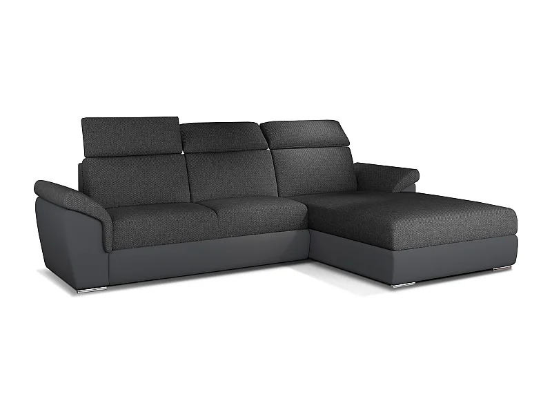 Converteerbare hoekbank donkergrijs gemêleerde stof en grijze imitatie Suzy 272 cm