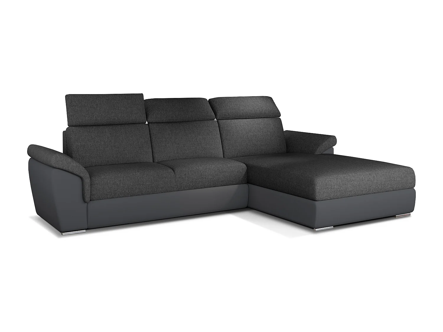 Canapé convertible d'angle tissu gris foncé chiné et simili gris Suzy 272cm