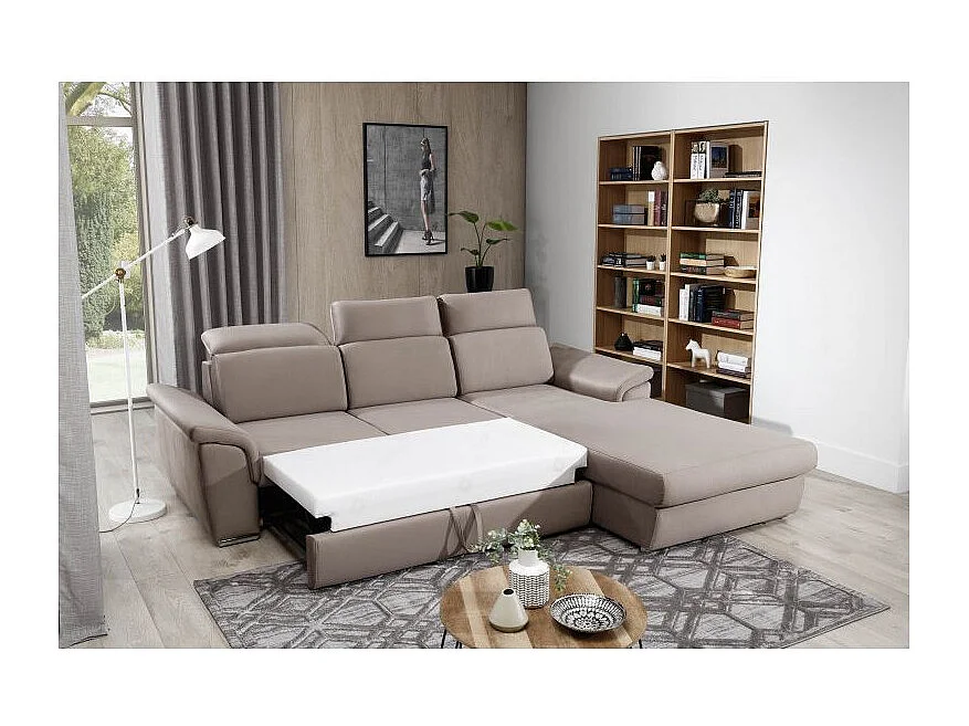 Canapé convertible d'angle tissu gris foncé chiné et simili gris Suzy 272cm