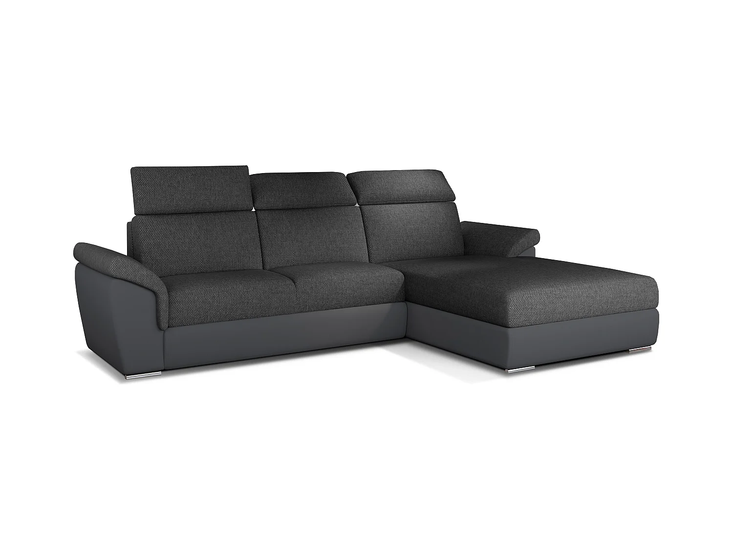 Canapé convertible d'angle tissu gris foncé chiné et simili gris Suzy 272cm
