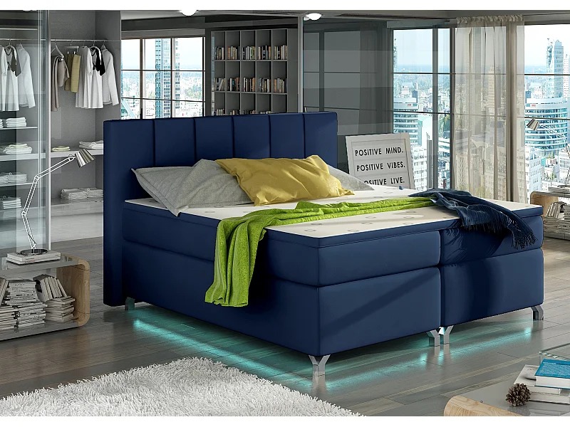 Lit boxspring 160x200 simili cuir bleu marine Balfor