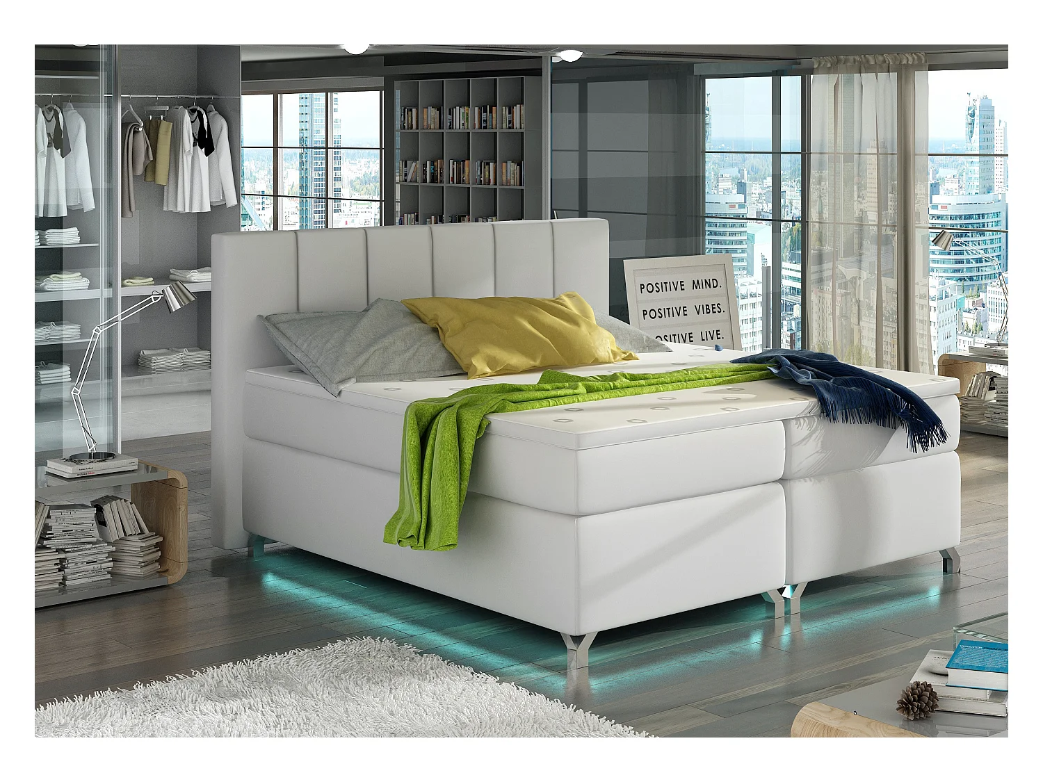 Lit boxspring 180x200 simili cuir blanc Balfor