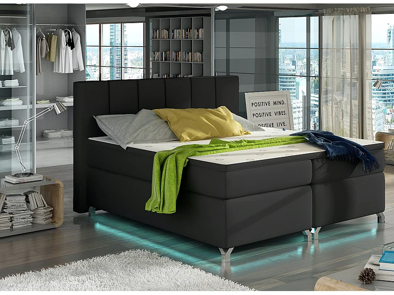 Lit boxspring 160x200 simili cuir noir Balfor
