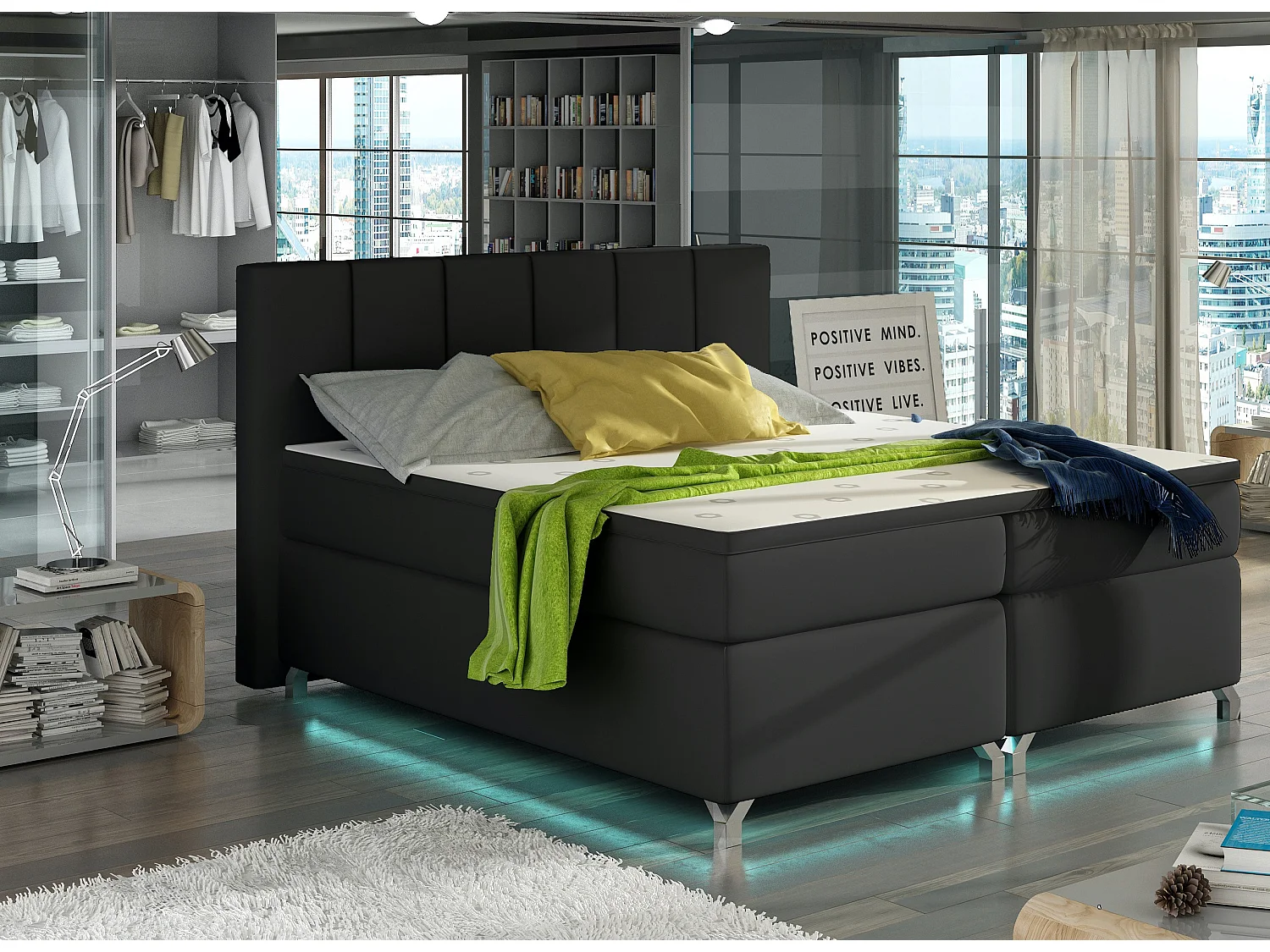 Lit boxspring 160x200 simili cuir noir Balfor