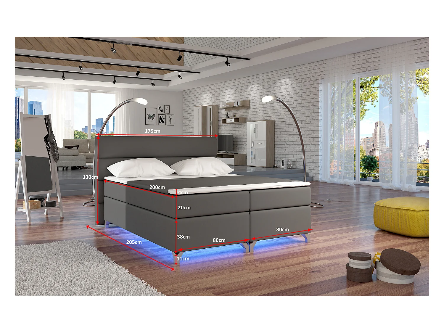 Lit boxspring 160x200 simili cuir crème Balfor