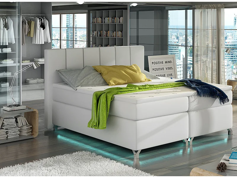 Lit boxspring 160x200 simili cuir blanc Balfor