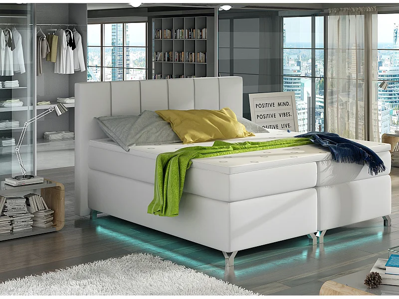 Lit boxspring 140x200 simili cuir blanc Balfor