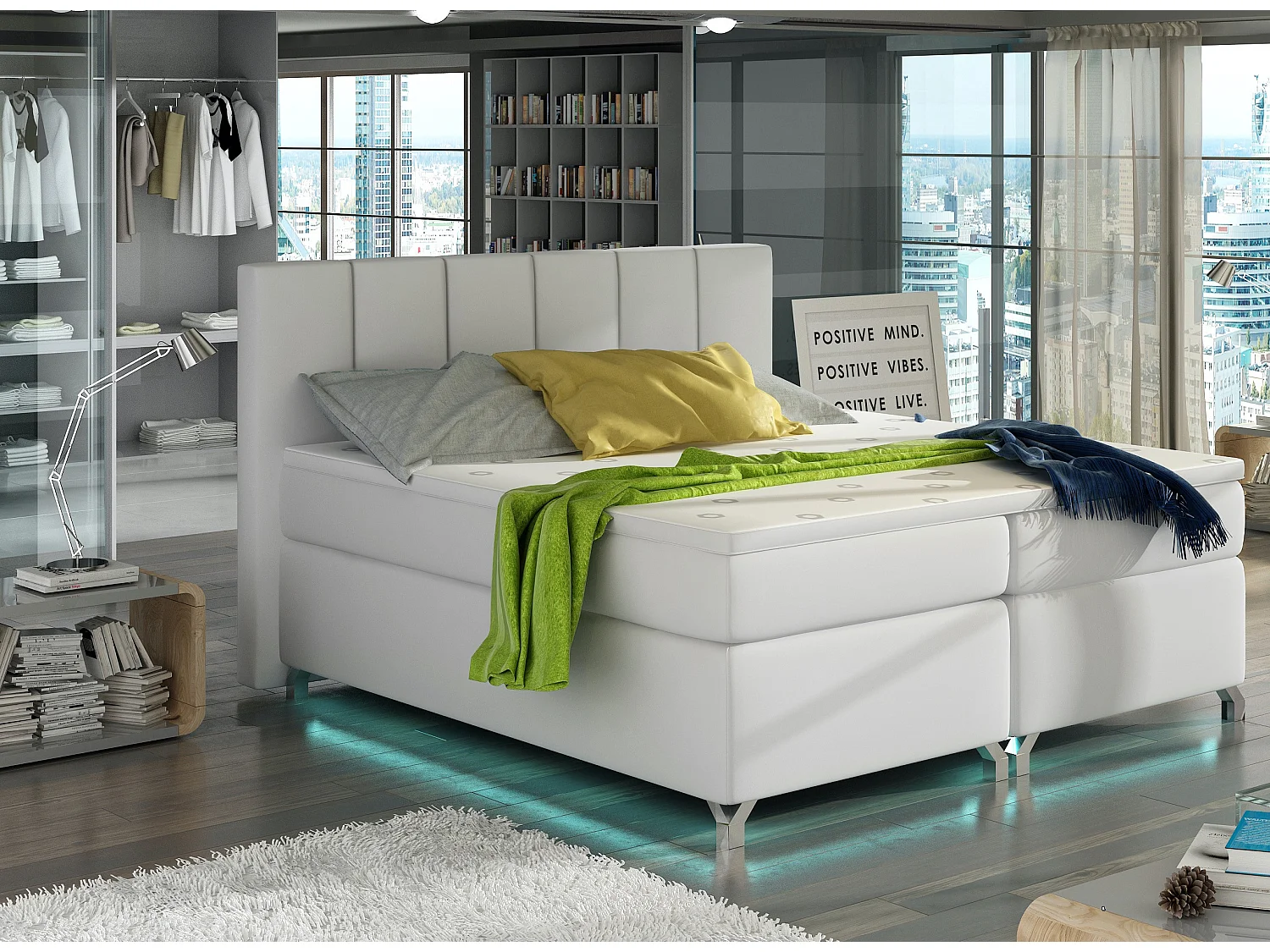 Lit boxspring 140x200 simili cuir blanc Balfor