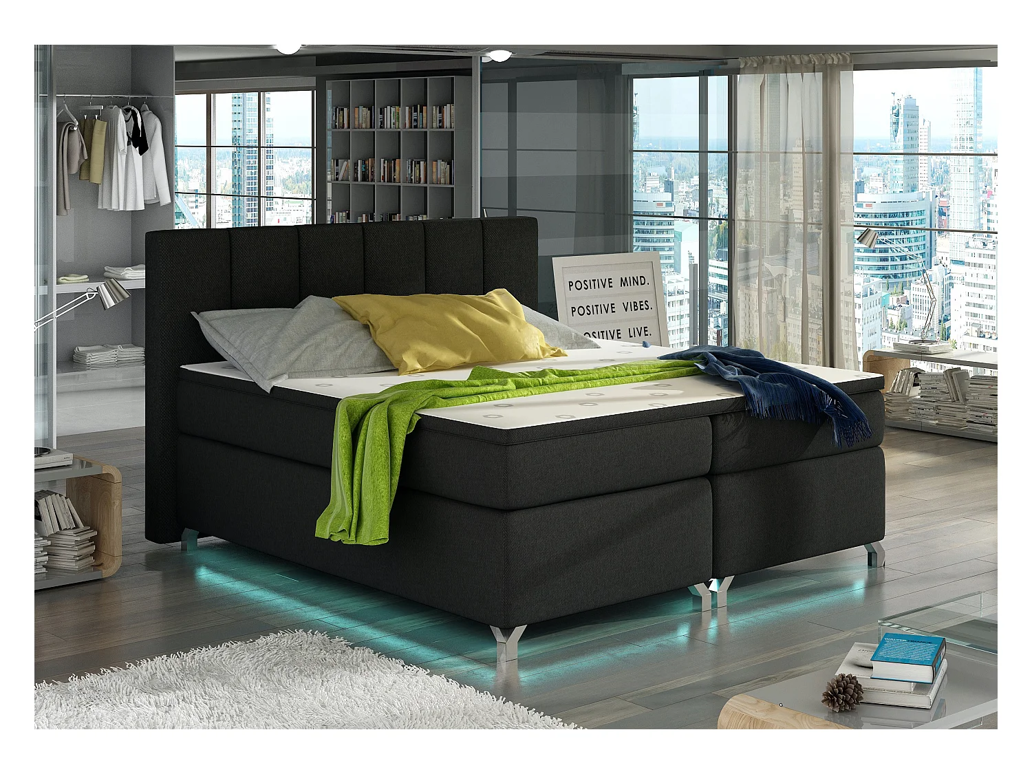 Lit boxspring 160x200 tissu noir Balfor