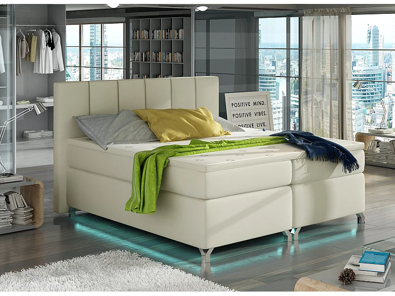 Lit boxspring 140x200 simili cuir crème Balfor