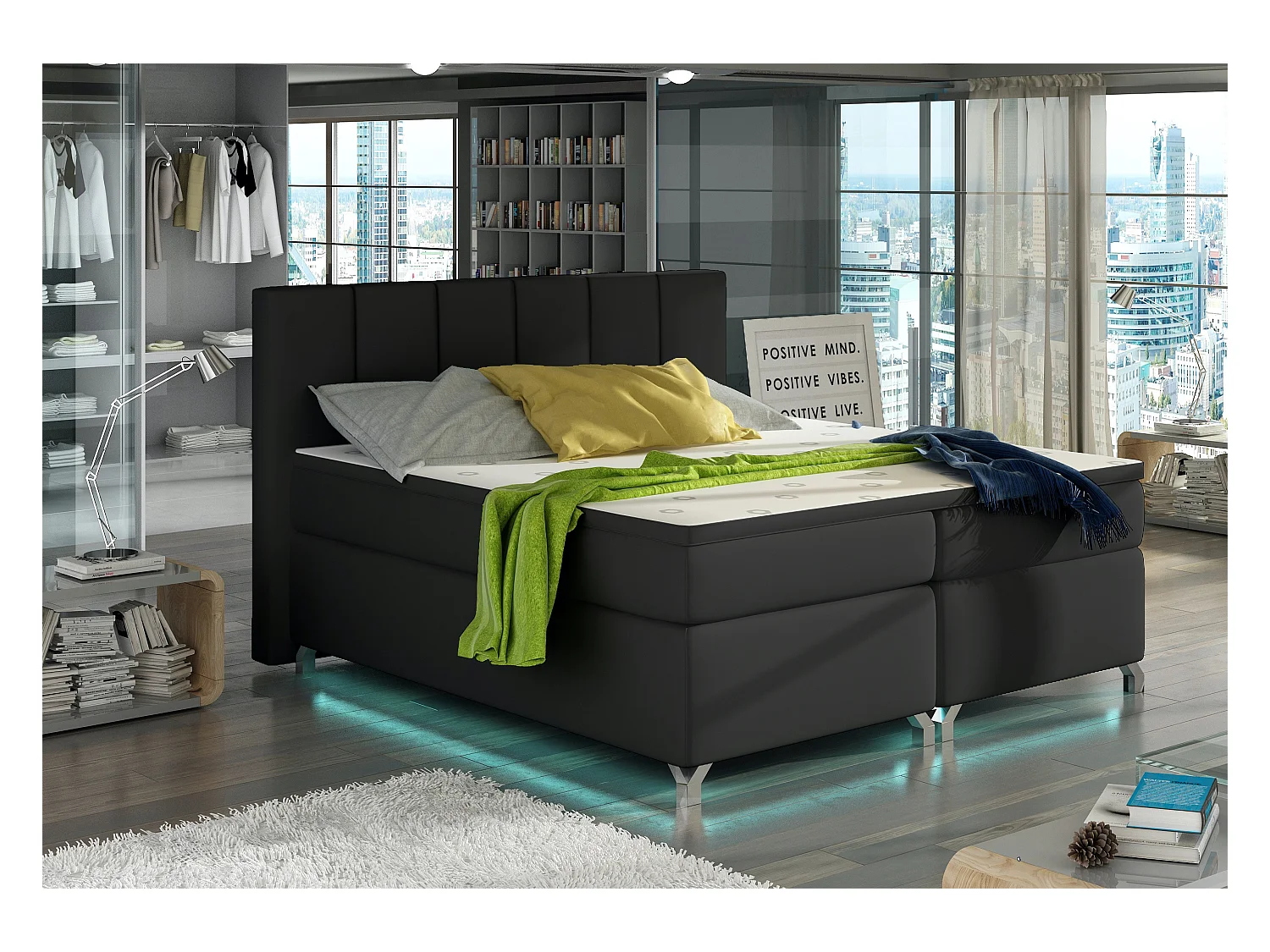 Lit boxspring 180x200 simili cuir noir Balfor